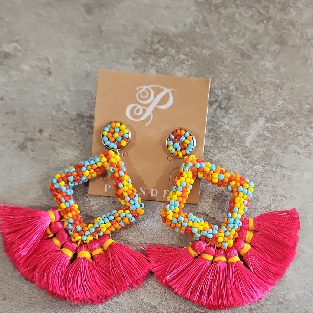 Colorful Hand Beaded Tassel Earrings
